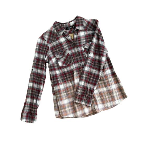 Bleach Dyed Plaid Shirt, Ana Small Shirt, Custom OOAK Bleached Plaid Shirt - Picture 2 of 4